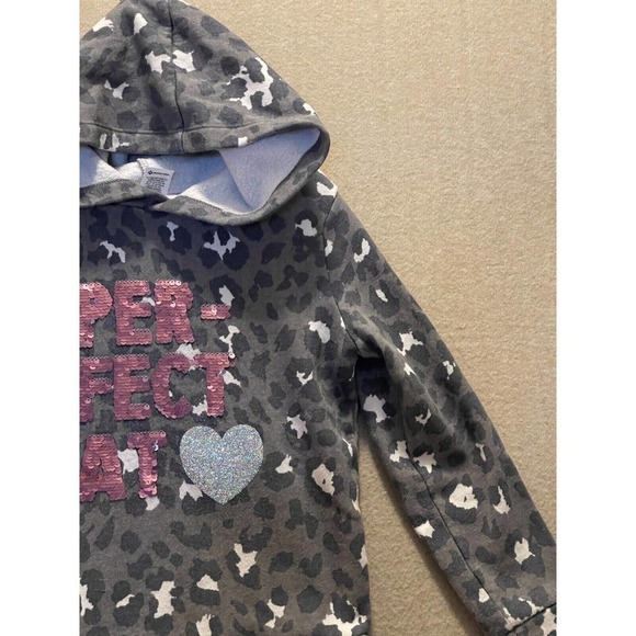 Sweatshirt Hoodie Girl's 6/6X Gray Leopard with Pink sequins - Picture 4 of 12